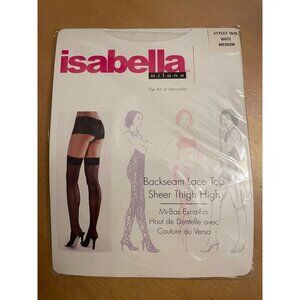 New Women’s Isabella Milano Backseam Lace Top Sheer Thigh Highs White Medium